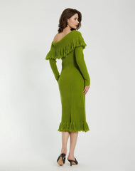 Green Off The Shoulder Fringe Long Sleeve Knit Dress - FINAL SALE
