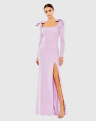 Empire Waist Long Sleeve Bow Shoulder Gown