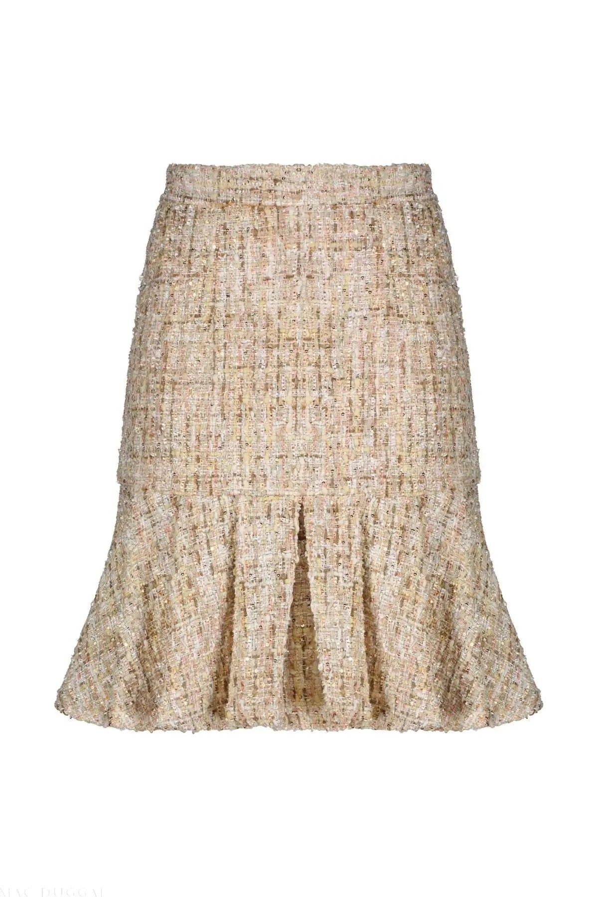 Beige High Waist Box Pleat Boucle Mini Skirt