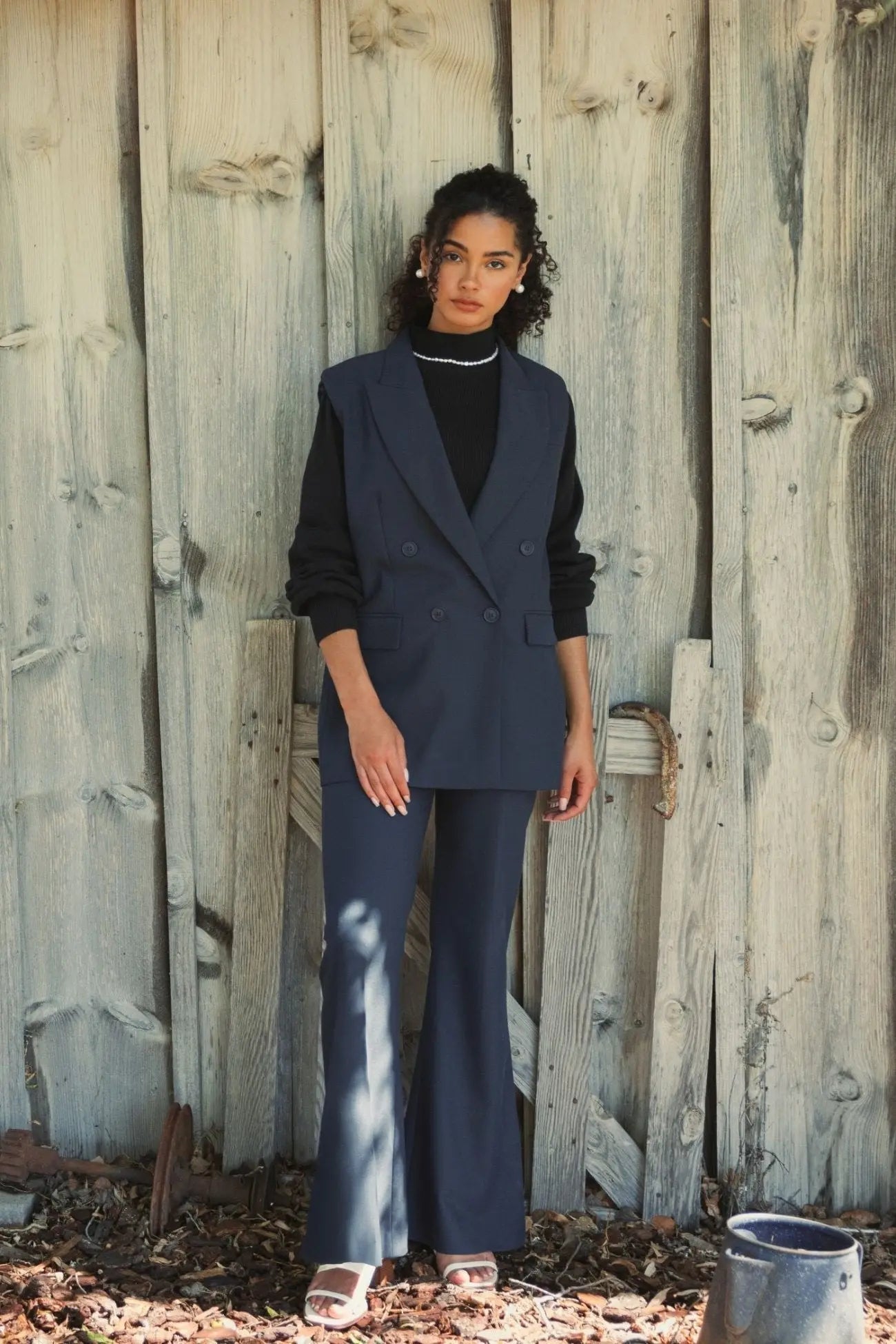 Navy Classic Crepe Flared Trouser Pant