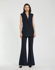 Navy Classic Crepe Flared Trouser Pant