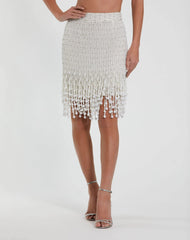 White Pearl Beaded Mini Skirt