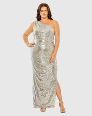 Sequin One Shoulder Side Cutout Gown
