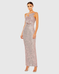 Pink Sequined Faux Bow Column Dress