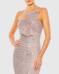 Pink Sequined Faux Bow Column Dress