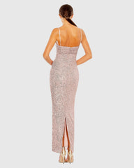 Pink Sequined Faux Bow Column Dress